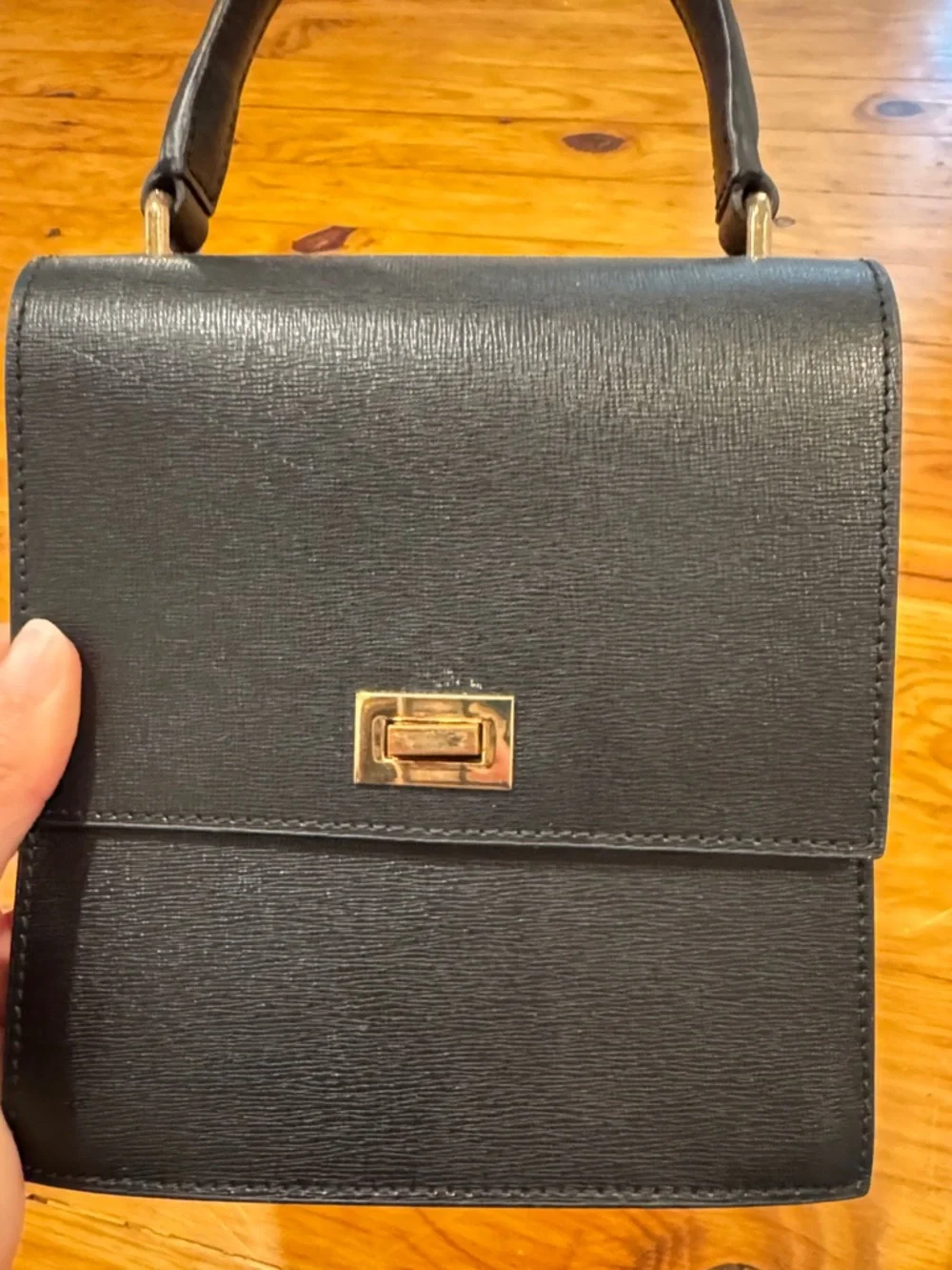 Structured Black Mini Top-Handle Bag with Gold Closure - Picture 4 of 6